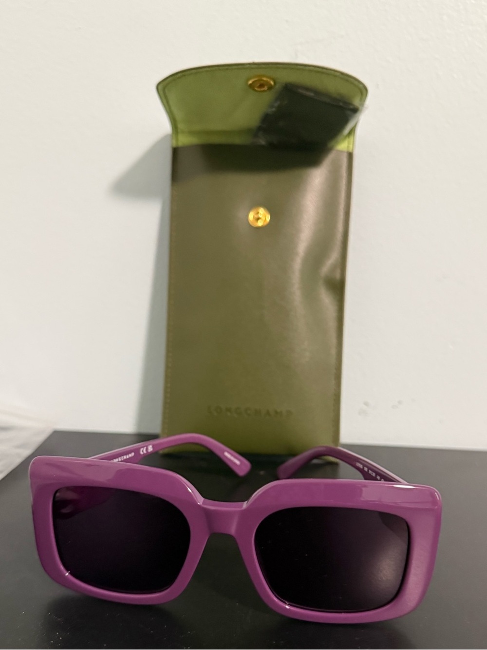 Longchamp Square Oversized Sunglasses with Olive Case and cleaning cloth! NWT